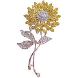 Brooch Pins Gold Sunflower Rhinestone Crystal Brooch Pins for Women Fashion Jewelry