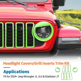 JeCar 9pcs Green Grill Inserts Headlight Covers Trim Kit for 2024 2025+ Jeep Wrangler JL JLU Gladiator JT