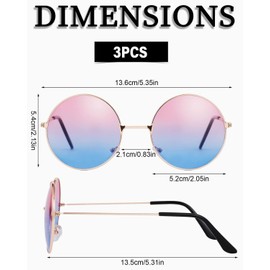 KGDUYC 3 Pairs Hippie Sunglasses – Round Sunglasses Retro 60's Style Circle Coloured Glasses Festival Hippie Vintage Sunglasses Retro Round Glasses for Men and Women