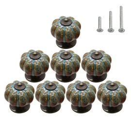 HUAMULAN 8PCS Pumpkin Leopard Ceramic Knobs Vintage Cabinet Door Drawer Cupboard Dresser Pull Handle Kitchen Furniture Kids Room