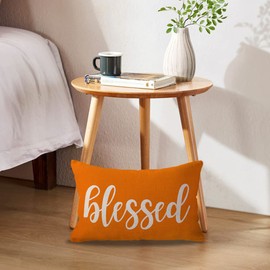 ULOVE LOVE YOURSELF Blessed Lumbar Throw Pillow Covers Farmhouse Rustic Decorative Rectangular/Waist Pillowcases 12 x 20 Inch Front/Porch Decor Cushion Covers Housewarming Gifts (Orange)