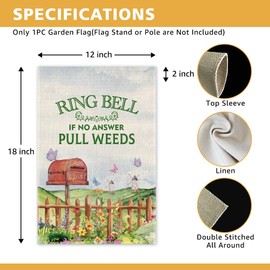 JMYROG Ring Bell If No Answer Pull Weeds Funny Garden Flag, Double Sided Yard Outdoor Farmhouse Lawn Porch Decor, New Home Gifts for Women Garden Lover Coworker Family Friend BFF, Gardener Gifts
