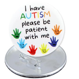 I Have Autism, Please Be Patient With Me Button, Large Awareness Accessories for Clothing, Backpacks, and Hats, 2.25 Inches