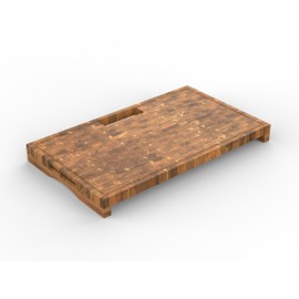 EcoDecors, Teak End Grain Cutting Board 29"x18", Solid FSC Teakwood Carving Board with Juice Groove, Handles & Waste Disposal, Butcher Block Cutting Board for Kitchen, BBQ, and Stove-Top Prep