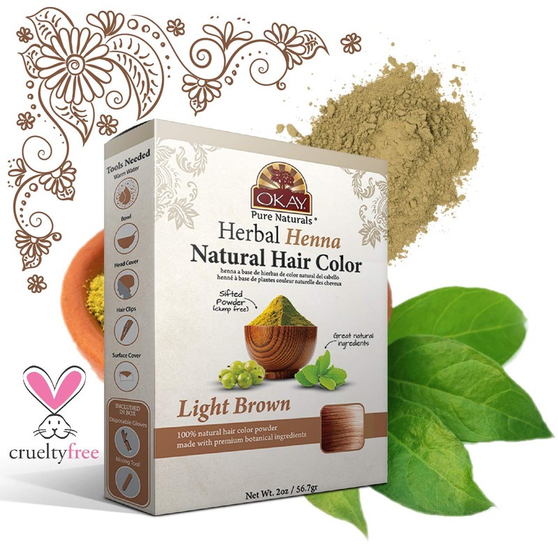 OKAY Pure Naturals Herbal Henna Color Light Brown, 56.7 Grams,