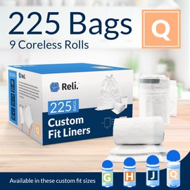 Reli. Custom Fit Q Trash Bags (225 Count) Fits Simplehuman Code Q Bags 50-65 L, 13-17 Gal | Drawstring Trash Bag | White 13 Gallon Trashbags Drawstring | 25.25x32.75" (9 Rolls) 1.2 Mil