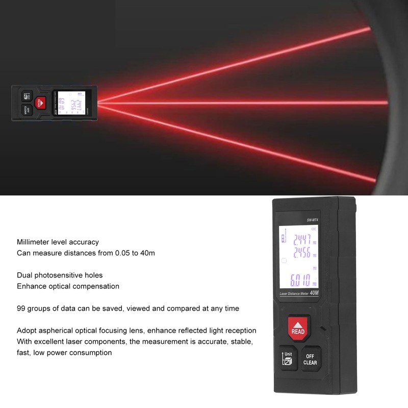 Laser Distance Meter Millimeter Level Accuracy 40m Range Red Light