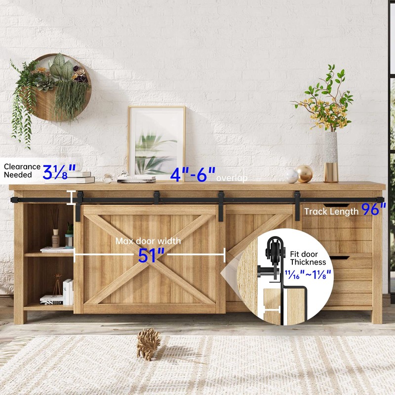 EaseLife 8 FT Mini Cabinet Bypass Sliding Barn Door Hardware