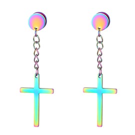 Cupimatch Stud Earrings Cross Dumbbell Earrings: Dangle Cross Earrings Stainless Steel Tassel Earrings Religious Jewellery Gift for Men Women, Stainless Steel
