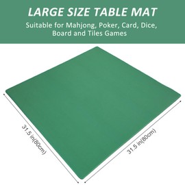 GUSTARIA Mahjong Mat with 3 Dice, Anti Slip and Noise Reduction Table Cover for Mahjong, Poker, Card, Board & Tile Games (Green, 31.5 inches)