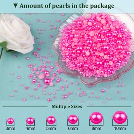 4 Boxes Flat Back Pearls Kit 12 Flatback Peach Half Round Pearls 3-10mm with Pickup Pencil and Tweezer for Home DIY and Professional Nail Art, Face Makeup and Craft