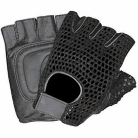 Allstate Leather Leather Fingerless Motorcycle Gloves with Black Mesh and Padded Palm XL Black