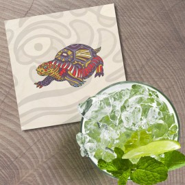 Unbranded Turtle Doodle Waves Pattern Animal 4'' X 4'' Square Wooden Coaster