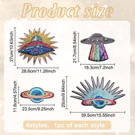 INFUNLY 4 Pieces Solar System Patches Iron On Sequins Planet Embroidery Rainbow UFO Patch Space Patch Spaceship Patch Celestial Applique for DIY Clothes Jeans Bag