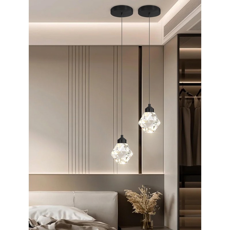 Crystal Pendant Light for Kitchen Island,Black Chandelier Lights Fixture, Hanging