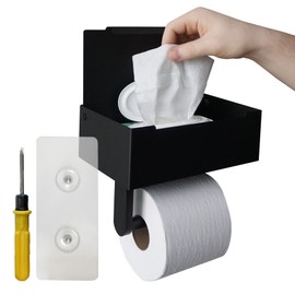 Storage Theory Wipe Holder Wall Mount 1 Pcs Black - Adhesive or Wall Mount Flushable Wipe Toilet Paper Holder Bathroom Organizer