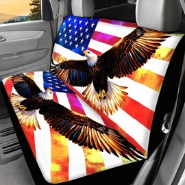 Darisoco American Flag Eagle Universal Rear Bench Car Seat Cover Car Accessories Soft and Stretchy Fabric Rear Bench Seat Protector Fit Most Cars,SUVs,Sedan,or Van