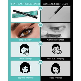 Lash Glue for Strip Lashes,2-in-1 Eyelash Glue and Eyeliner,48H Waterproof Long Lasting Strong Hold,Gentle Formula Strip Lash Adhesive,Beginner Friendly (2ml/0.07fl.Oz)