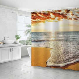 FAIRYGATE Waterproof Shower Curtain Ocean Beach Shower Curtains Sunset Tropical Palm Tree Coastal Sunrise Hawaii Seaside Scenic Landscape Nature Scenery Fabric Bath Curtain with Hook B8806