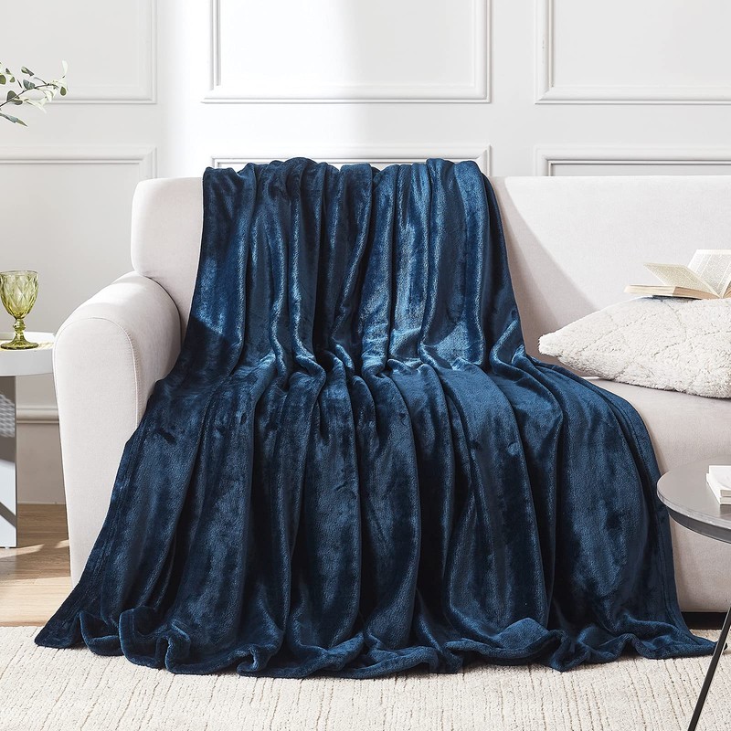EHEYCIGA Fleece Blanket Navy Throws for Sofas Fluffy Warm Soft