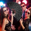 OMyTea Glitter Large Rave Clack Popping Fan for Line Dancing