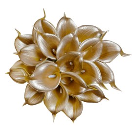DuHouse 20Pcs Artificial Calla Lily Flower Real Touch Latex Flowers for DIY Wedding Bouquet Party Home Decor (18k Gold)
