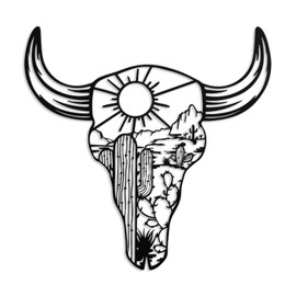 KOYILTD Metal Cow Skull Wall Decor Western Bathroom Decoration Desert Wall Art Cactus Wall Decor Western Decoration for Home Southwestern Wall Art for Living Room Bedroom Bathroom (Bright)