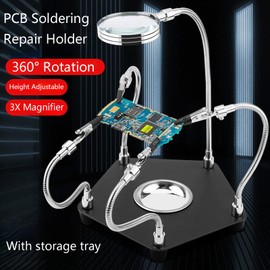 Gikfun PCB Soldering Helping Hands with 3x Magnifier & 360° Rotating Alligator Clips, Adjustable Third Hand Tool with Storage Tray for Electronic Repair, Craft, Hobby DIY EK2175
