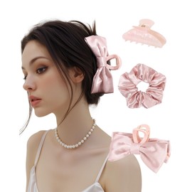 Molans 3PCS Hair Clips Set for Women - Satin Bow Hair Claws, Acrylic Non-Slip Jaw Hair Clamps and Fashion Scrunchies Elastic Hair Bands