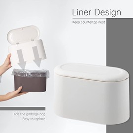 SUBEKYU Mini Trash Can with Lid,Small Desk Trash Can,Countertop Mini Garbage Cans,Tiny Waste Basket,White,with 3 roll Bags