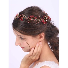 Anglacesmade Bridal Headband Red Crystal Hair Vine Ruby Headpiece for Brides Bridesmaid Wedding Prom Festival Hair Accessories for Women and Girls