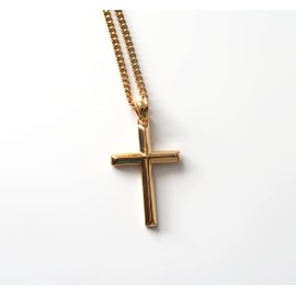 18K Gold Chain Cross Pendant Necklace for Men, Women 18ct w/real strong Solid Clasp Miami Cuban Link style Diamond Cut (24)