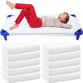 Anzices Cot Sheets for Daycare Standard Size, 10 Pack 23" x 51" Cot Covers Toddler, Children’s Naptime Cot Fitted Sheet, Breathable Preschool Nap Sheet with Corner Elastic Loops for Child Boys Girls - White