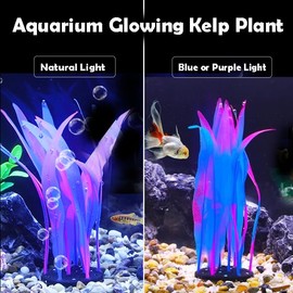REIRQIE 2Pcs Soft Silicone Aquarium Plants Glowing Kelp Fish Tank Plants Decor Artificial Aquarium Plant Decoration Simulation Artificial Water Grass for Fish Tank,Blue,7inch