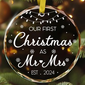 Our First Christmas As Mr and Mrs Ornament 2024 - Wedding Couple Gifts, Bridal Shower, Newlyweds Marriage Gifts, 1st Year Married, Just Engaged Keepsake Presents for Bride & Groom, Her & Him, Friends