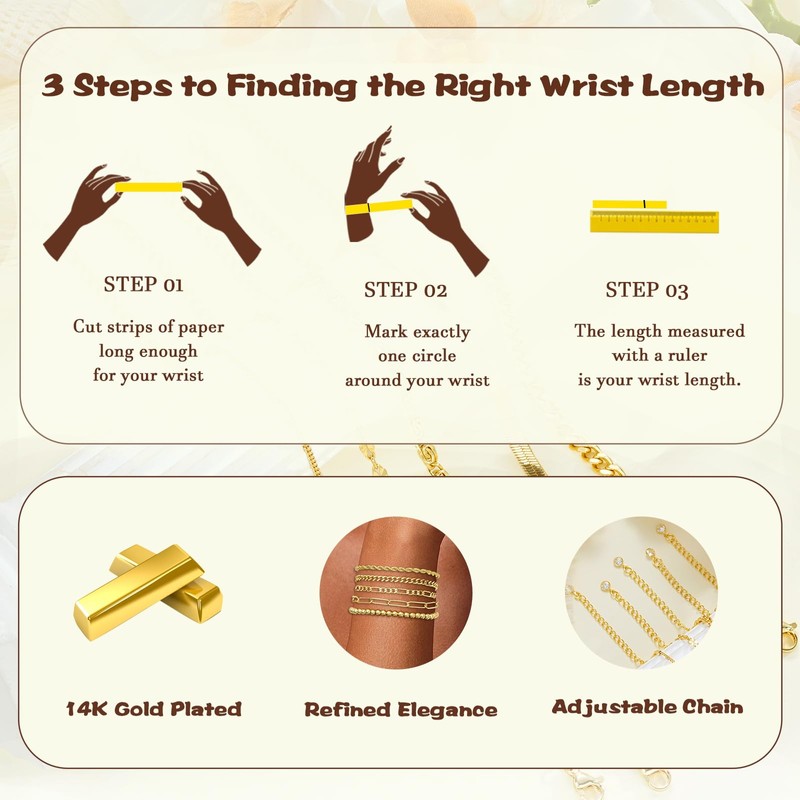 Gold Bracelets for Women, Dainty 14K Gold Plated Stackable Link,