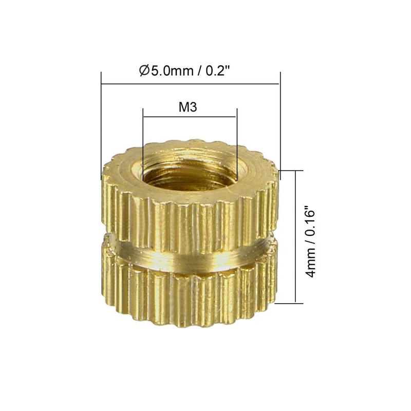 TOP-VIGOR 50Pcs Threaded Insert Knurled Nuts, M3 x 4mm x