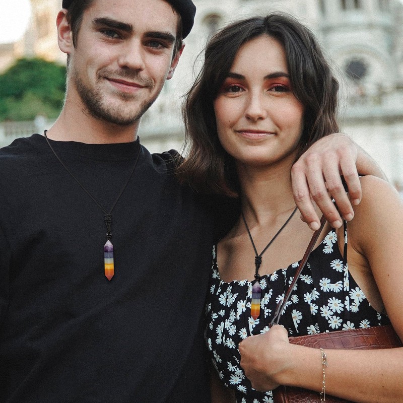 JSDDE Chakra Necklace Healing Stones Chain Hexagon Columns Gemstone Pendant