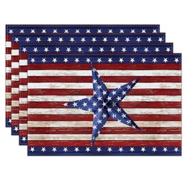 Linen Watercolor Red White and Blue American Flag Stars Patriotic Placemats Set of 4 4th of July Memorial Day Veterans Day Patriotic Decoration and Supplies for Home
