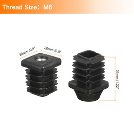 uxcell 8 Set Leveling Feet, M6x20x20mm Plastic Adjustable Furniture Leg Leveling Rectangle Tube Insert Screw-in Glide Levelers Fit Hole 20mm for Table Chair Furniture, Black