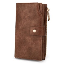 UTO RFID Blocking Wallet for Women Ladies Wristlet Purse 21 Slots Card Organizer Fits 5.5 Inches Cellphone PU Leather Tan