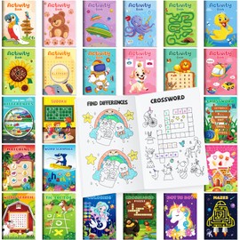 BenLouis 24 Mini Activity Books for Kids Games Puzzle Books Include Mazes Word Search Dot to Dot and More Busy Books for ages 4-8 8-12 Birthday Party Favors Goodie Bags Classroom Travel Activity