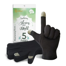 EvridWear - Guantes de belleza con visualización táctil (100 % algodón, con puños elásticos, guantes de terapia cosmética naturales para eccema SPA para cuidado de manos secas durante la noche (negro, pequeño) 5 pares