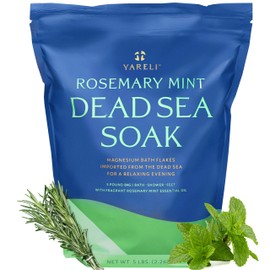 Yareli Dead Sea Bath & Foot Soak, Rosemary Peppermint Magnesium Bath Salt Flakes, Stronger Alternative to Epsom Salt, 5lb