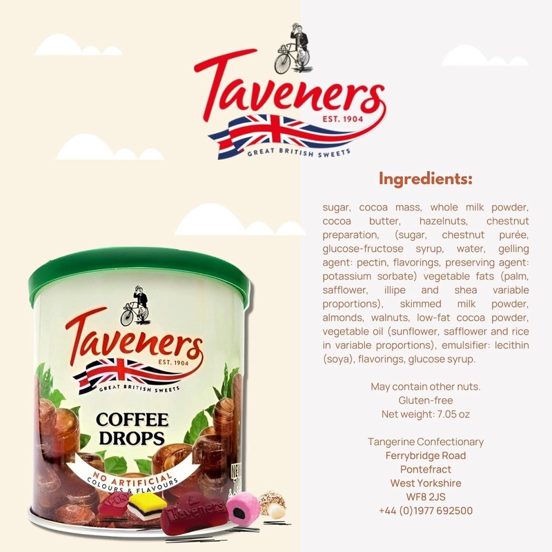 Taveners Coffee Candy - Classic British Coffee Drops Candy in