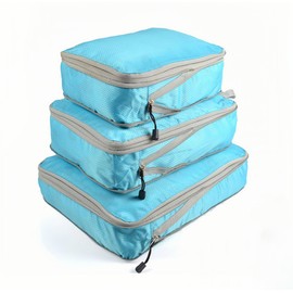 YIAGUN Compression Packing Cubes Extensible Organizer Bags For ZippeTravel Suitcase Organization Set of 3 Bags (Blue)