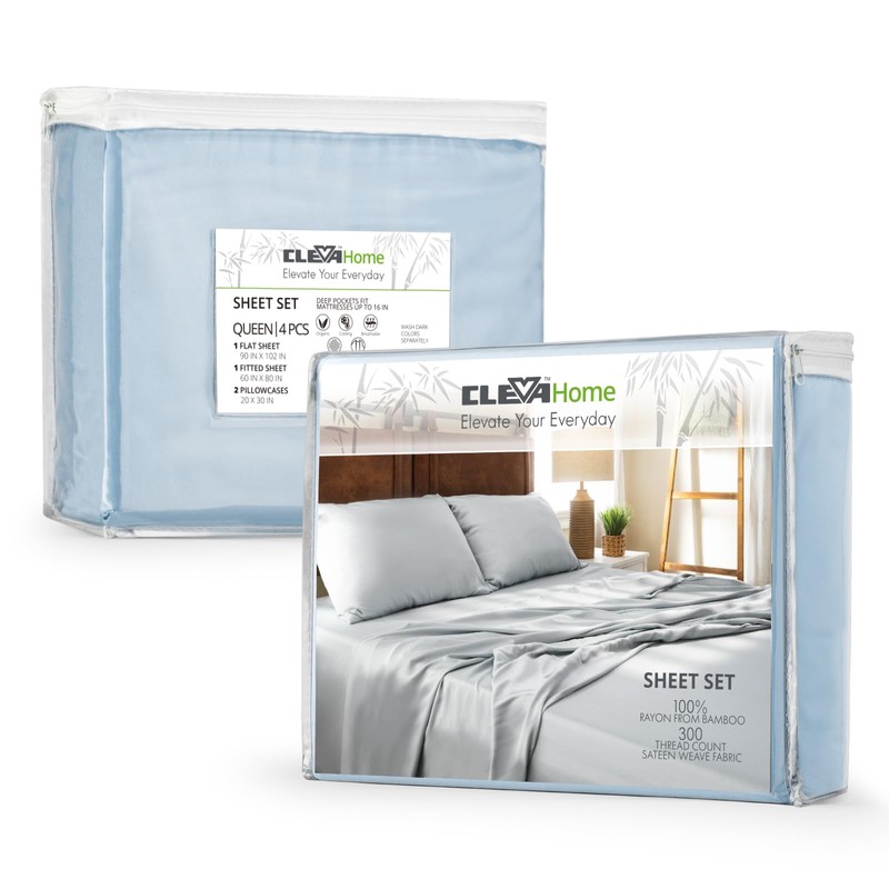 ClevaHome Sheets King Bed Sheet Set, 100% Rayon derived from