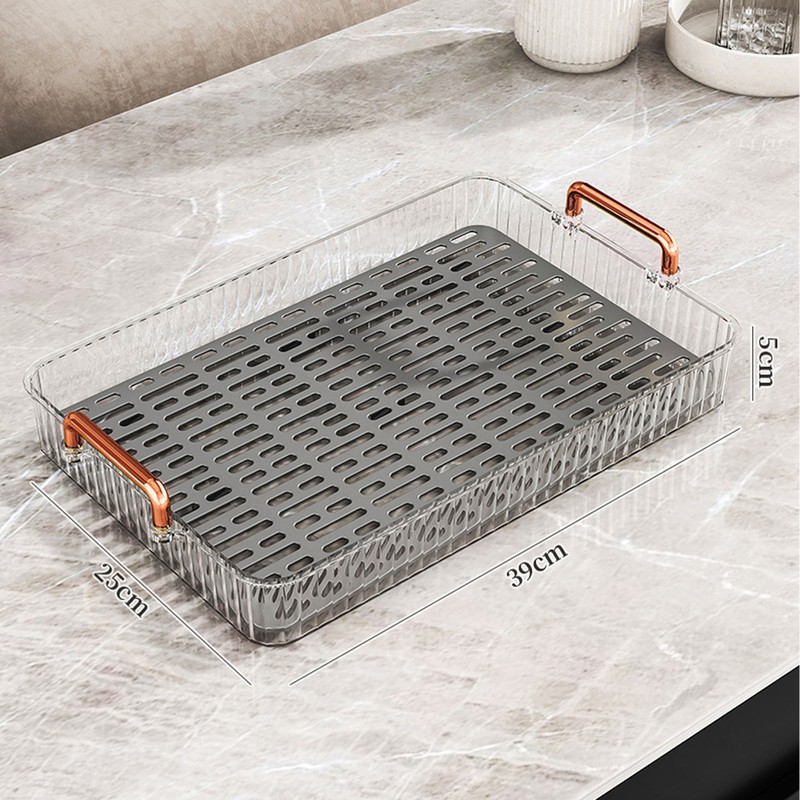 Tea Tray Build in Drainage Plastic Tray with Handles Rectangular