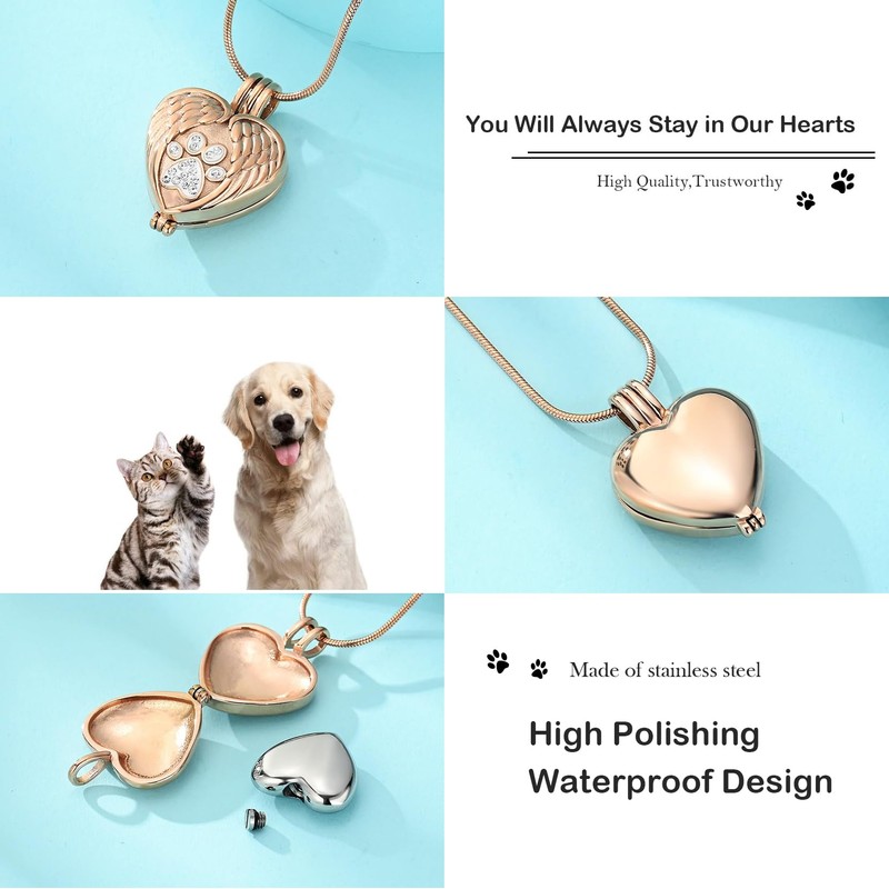 zeqingjw Pet Cremation Jewelry for Ashes Pendant Paw Print Pet