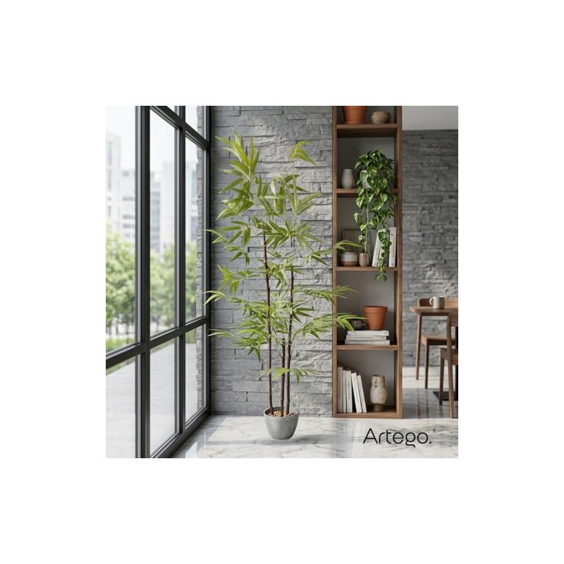 Artego Planta Artificial Decorativa Moderna con Maceta Bambú Grande de